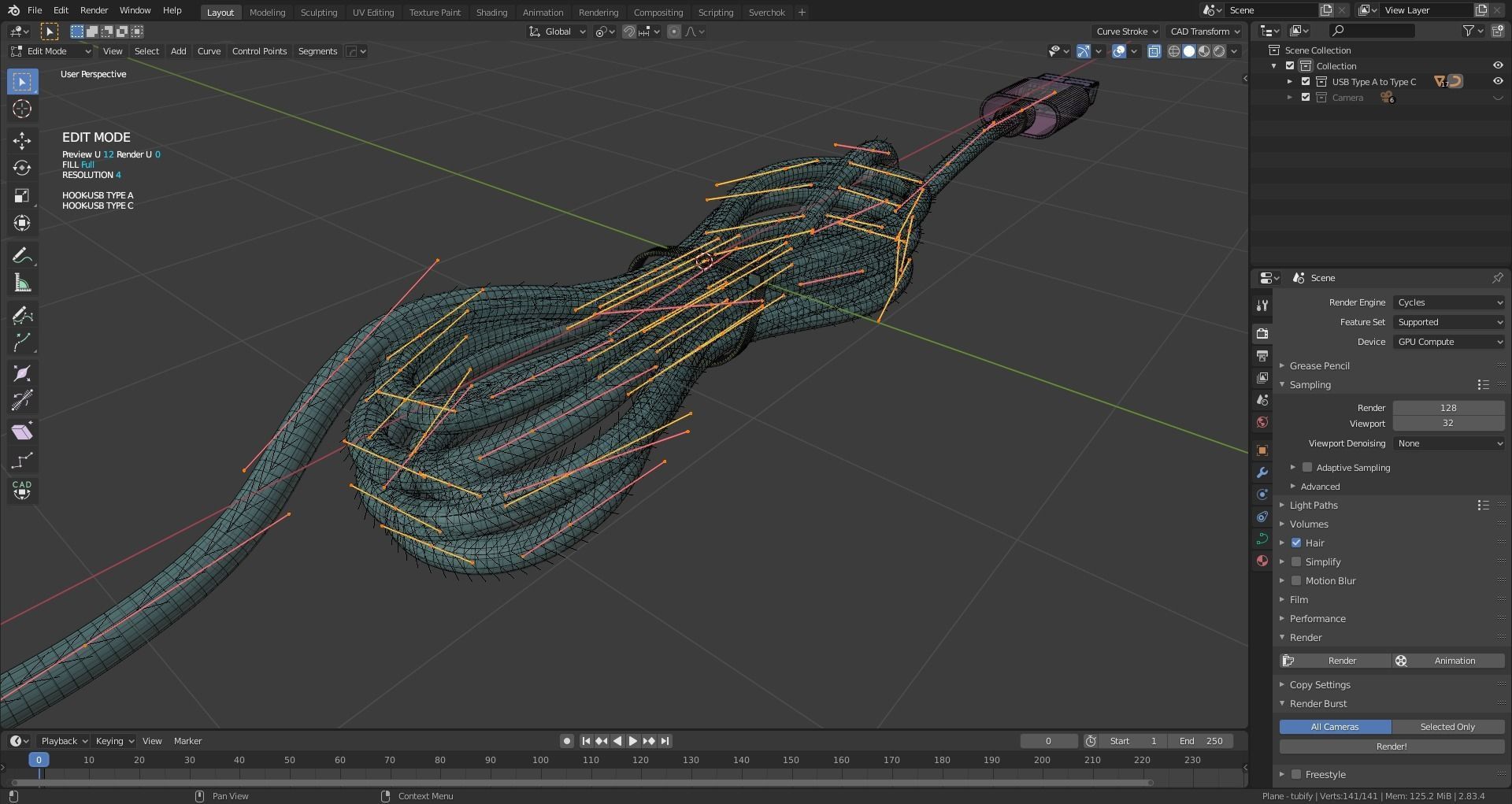 USB Type A to Type C 3D model_11