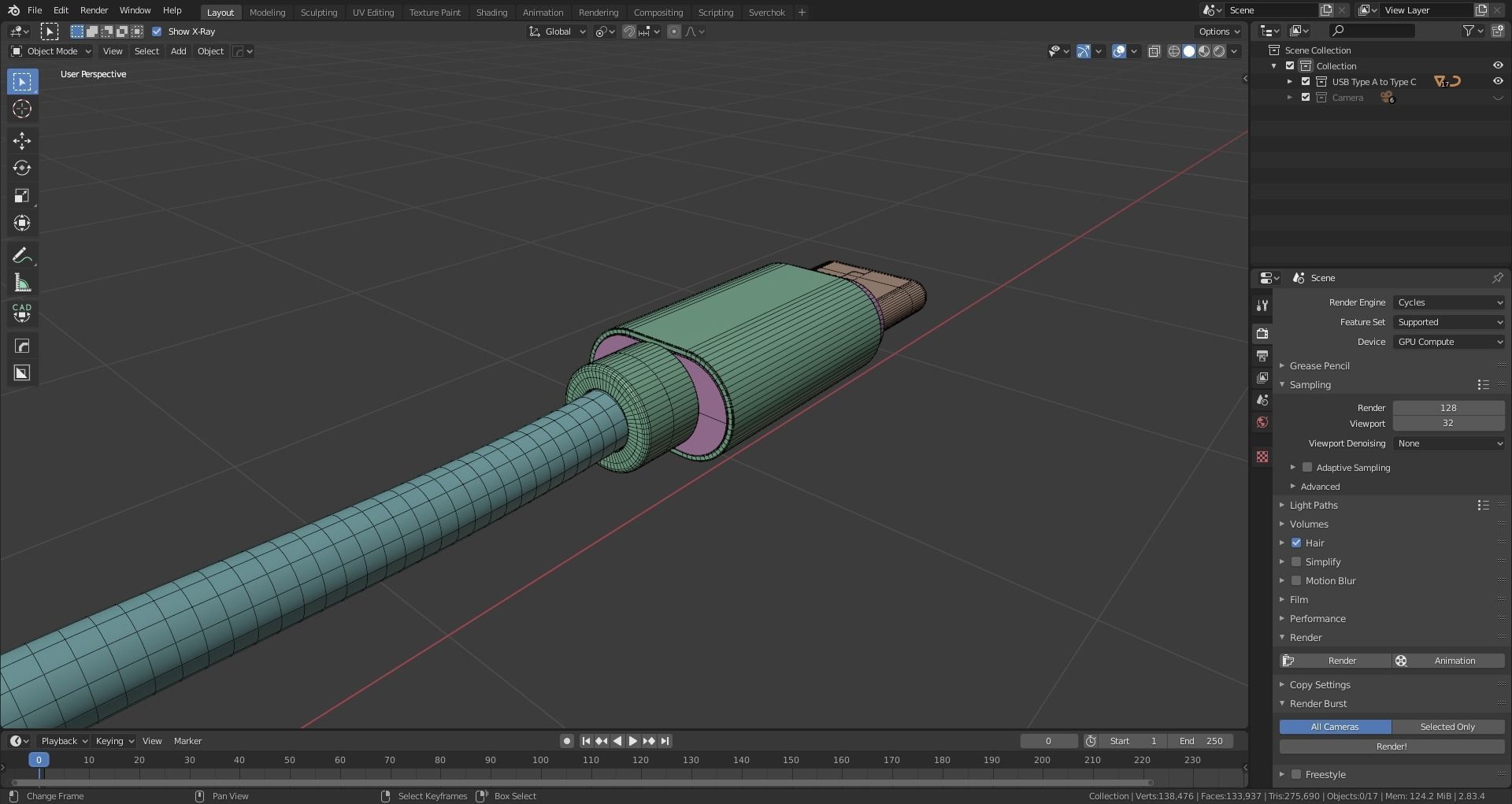 USB Type A to Type C 3D model_8