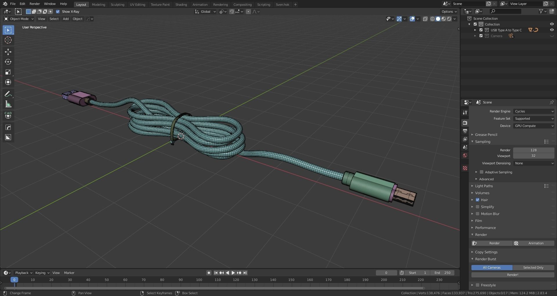 USB Type A to Type C 3D model_16