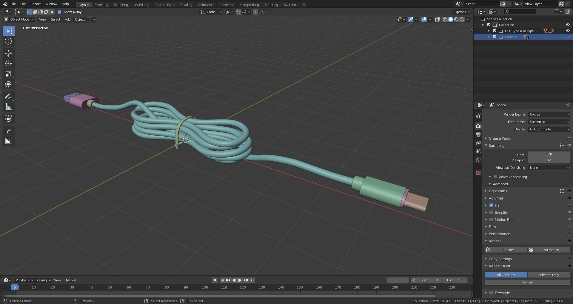 USB Type A to Type C 3D model_15