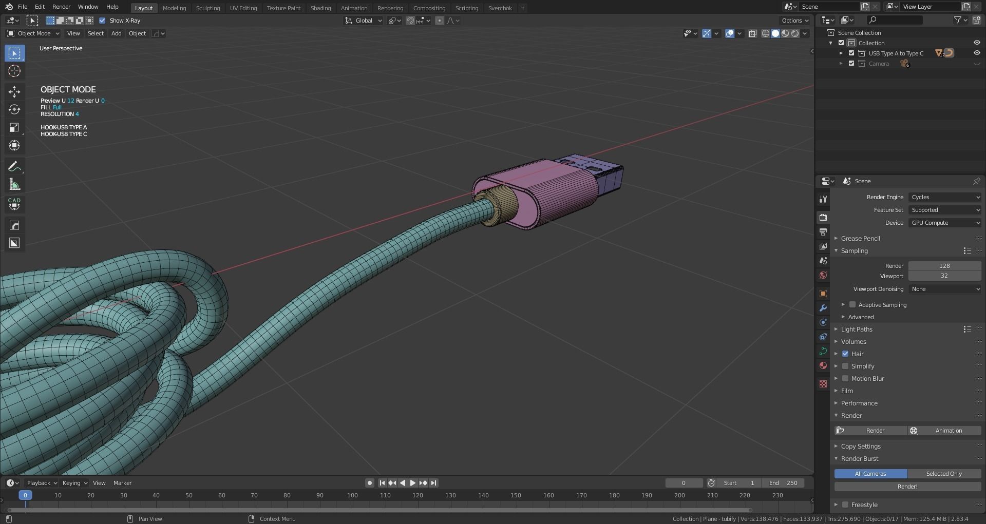 USB Type A to Type C 3D model_9