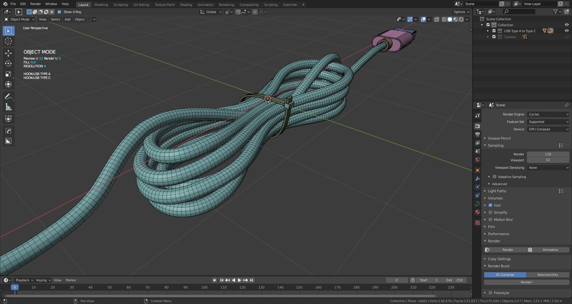 USB Type A to Type C 3D model_10