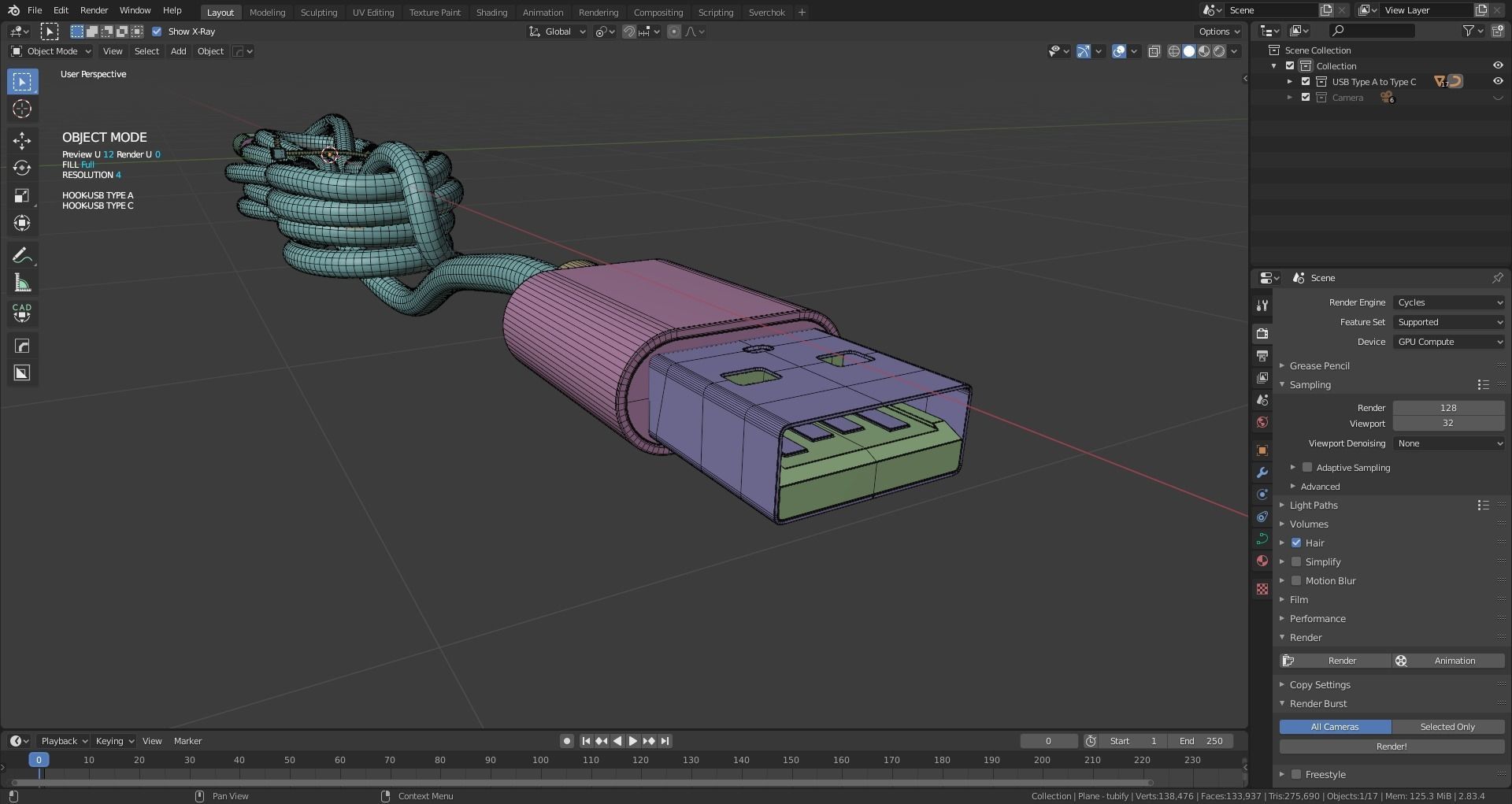 USB Type A to Type C 3D model_6