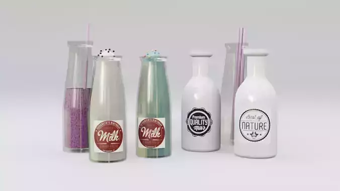 product bottles with straws and straws Free 3D model