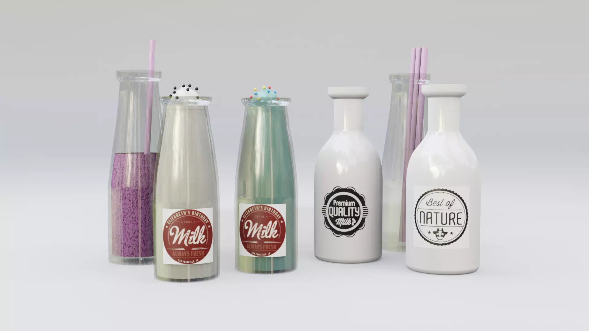 product bottles with straws and straws Free 3D model