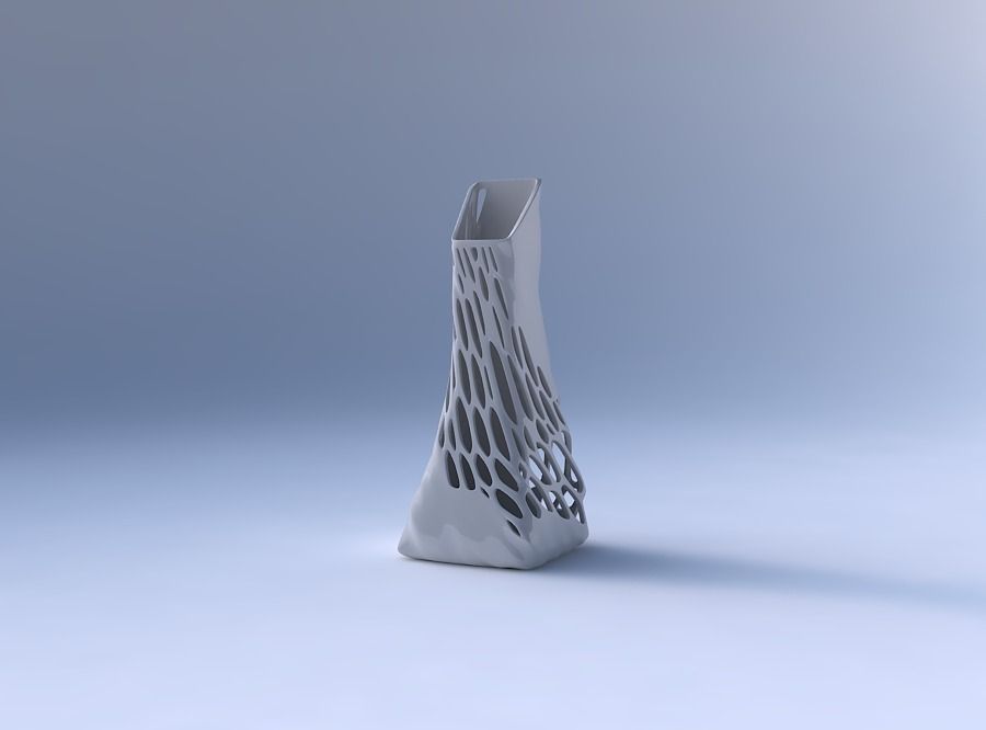 Vase squeezed and bent rectangle with organic lattice half solid 3D print model_4