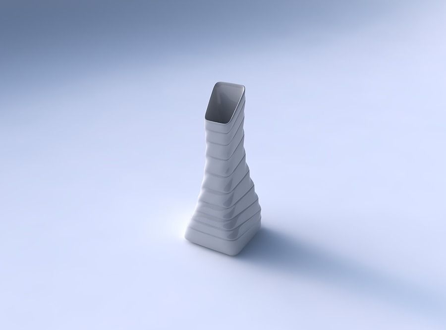 Vase squeezed and bent rectangle with smooth horizontal dents 2 3D print model_3