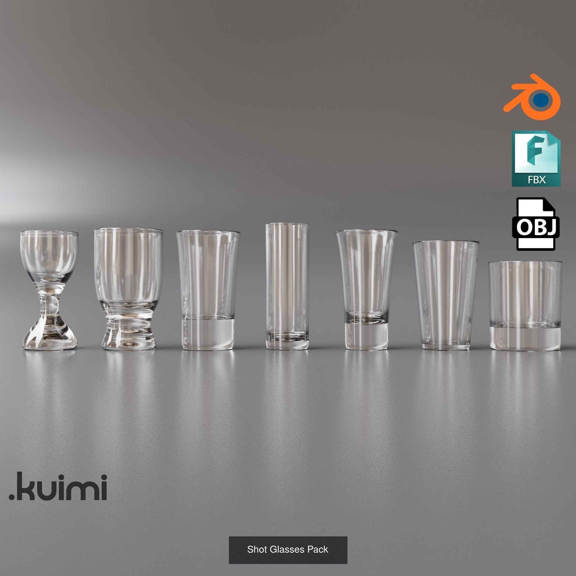 Vodka Bottle and Shot Glasses Pack 3D Model Collection_1