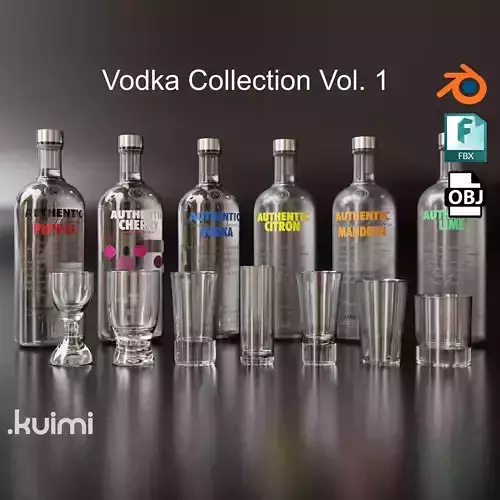 Vodka Bottle and Shot Glasses Pack 3D Model Collection