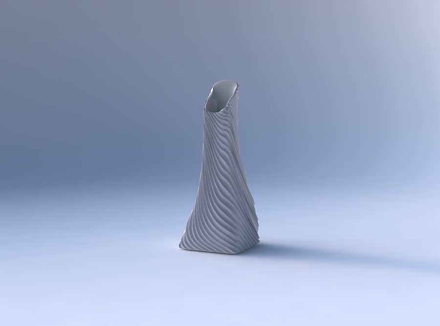Vase squeezed and bent rectangle with wavy extruded lines 2 3D print model_4