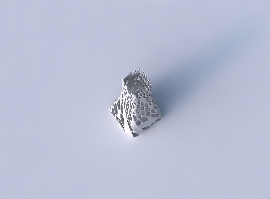 Vase squeezed rectangle with cracked and twisted organic lattice 3D print model_2