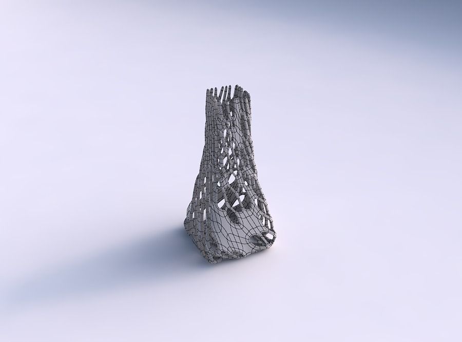 Vase squeezed rectangle with cracked and twisted organic lattice 3D print model_5