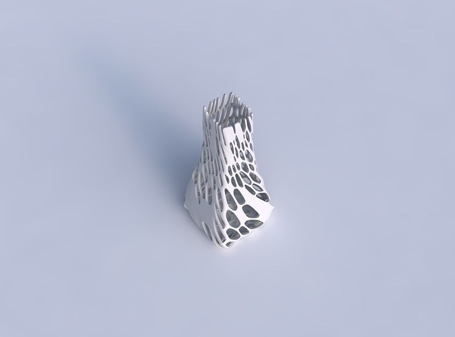 Vase squeezed rectangle with cracked and twisted organic lattice 3D print model_1