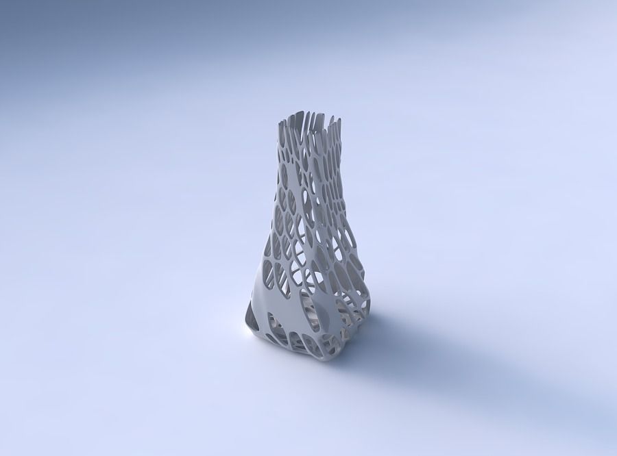 Vase squeezed rectangle with cracked and twisted organic lattice 3D print model_3