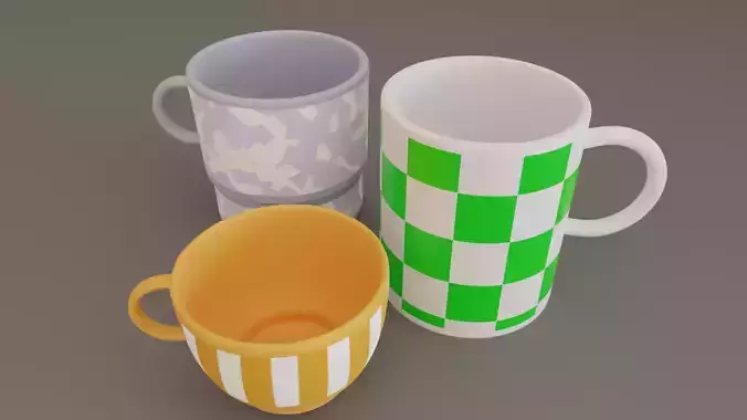 Cups 3 Models with designs Free 3D model