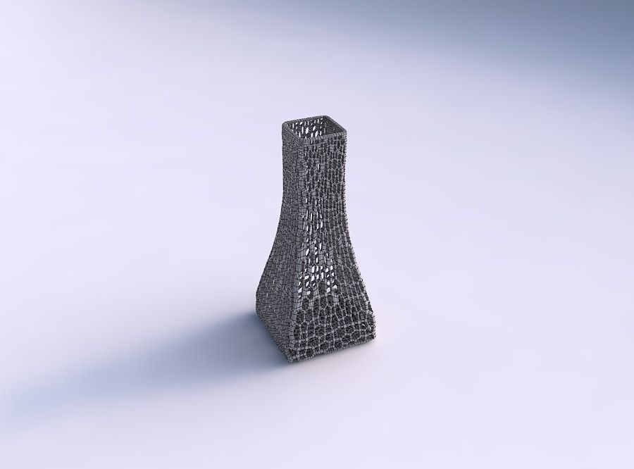 Vase squeezed rectangle with dense twisted organic lattice 3D print model_5