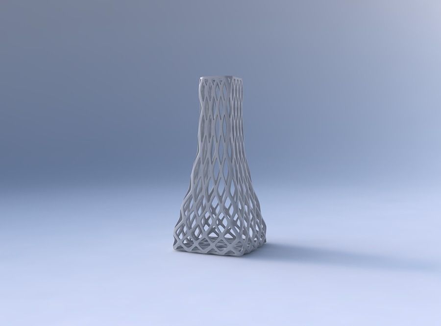 Vase squeezed rectangle with diagonal grid lattice 3D print model_4
