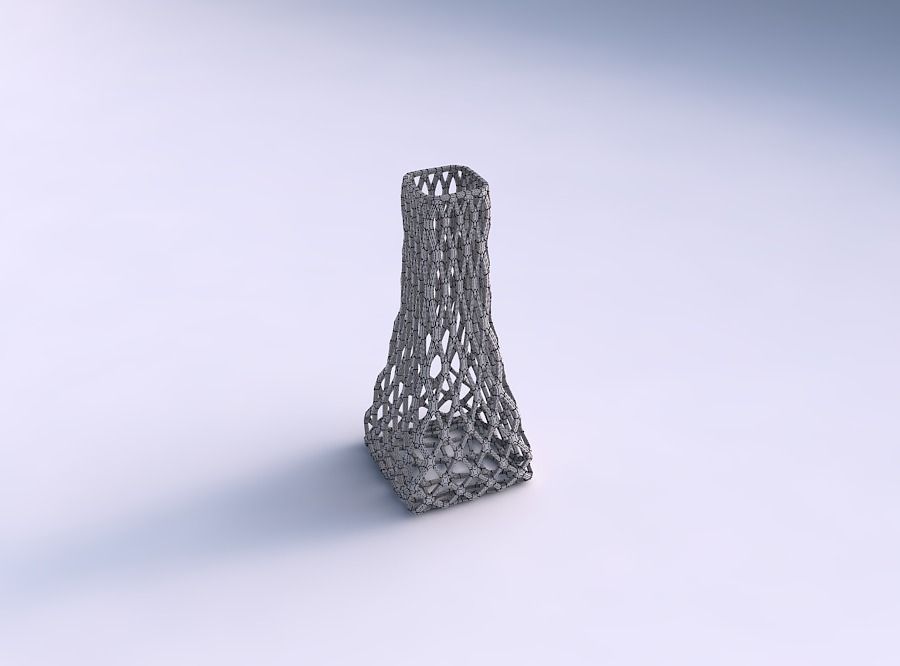 Vase squeezed rectangle with diagonal grid lattice 3D print model_5