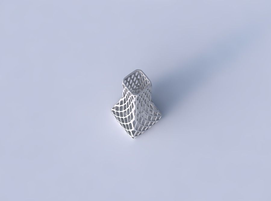 Vase squeezed rectangle with diagonal grid lattice 3D print model_2