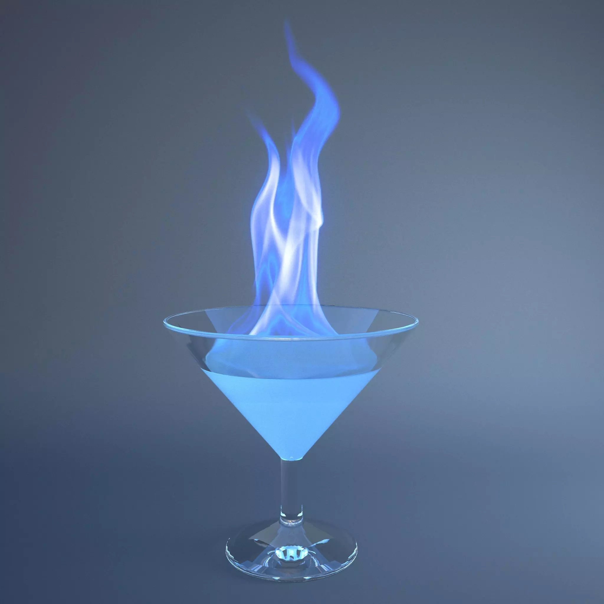 cocktail martini glass with flames in it Low-poly 3D model