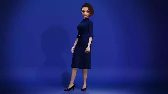 Stylized Lady Rigged with expression blend shapes