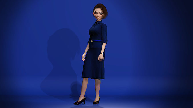 Stylized Lady Rigged with expression blend shapes 3D model