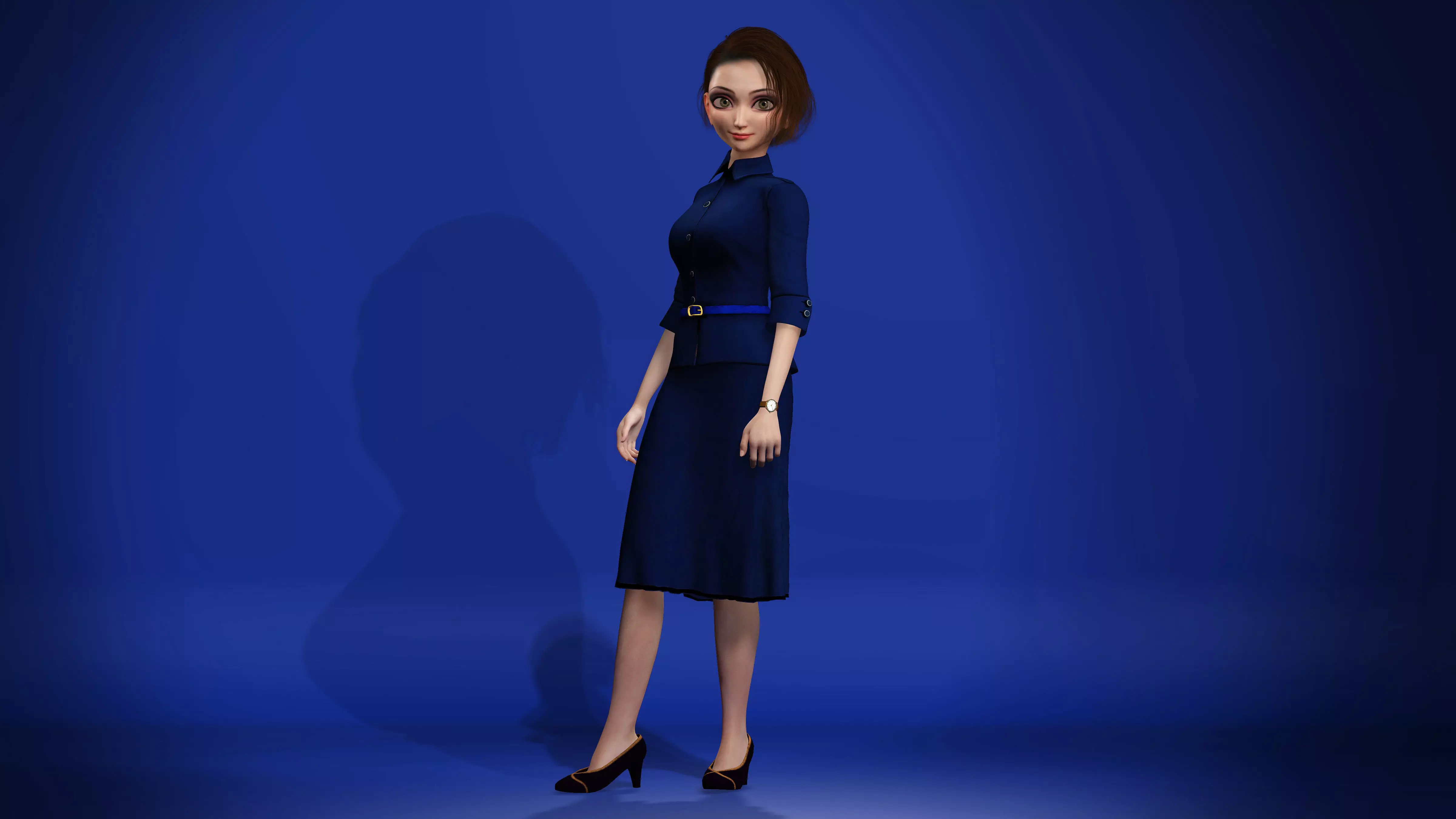 Stylized Lady Rigged with expression blend shapes 3D model