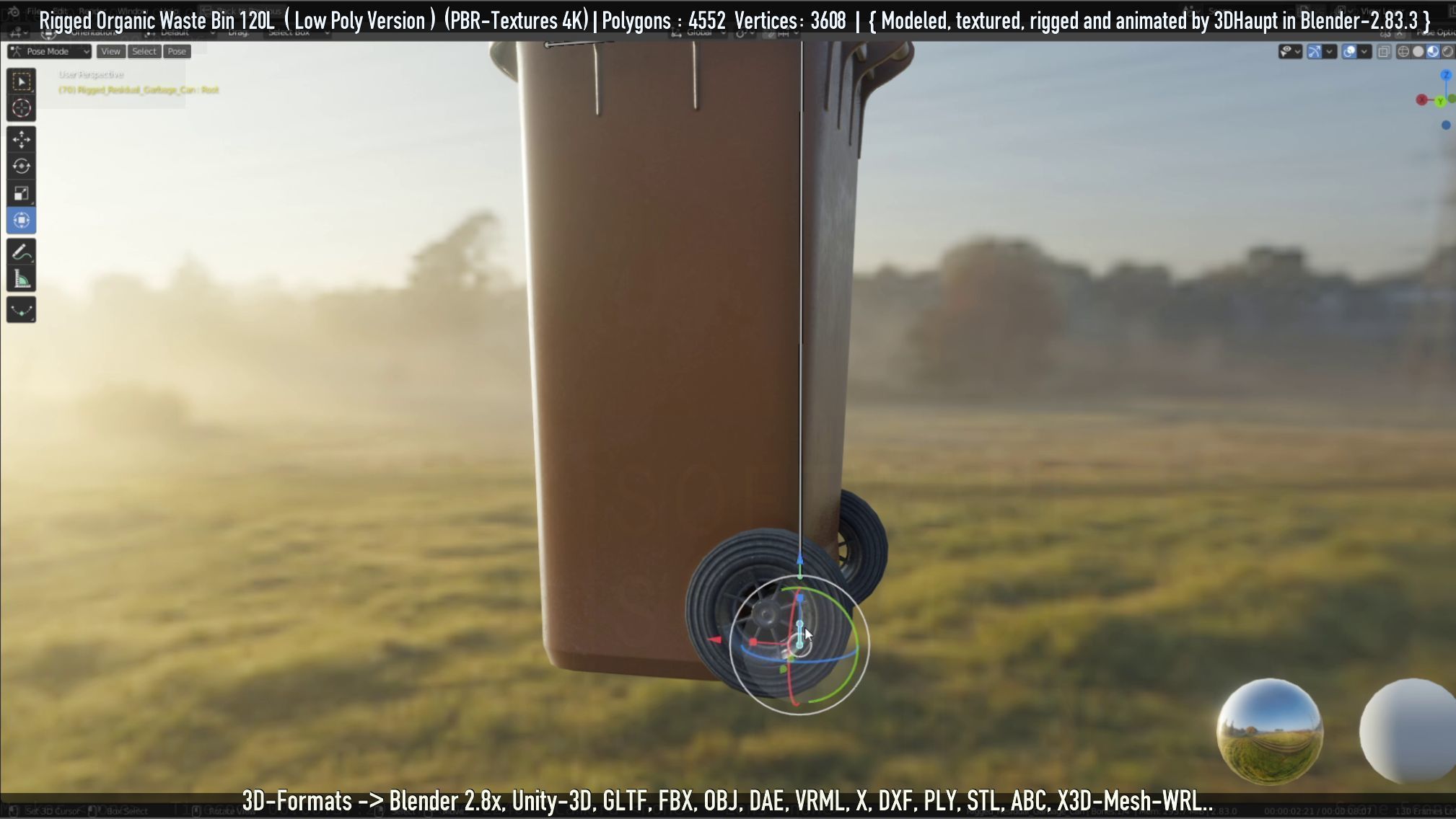 Rigged Organic Waste Bin 120L -Low-Poly-Version- Low-poly 3D model_103