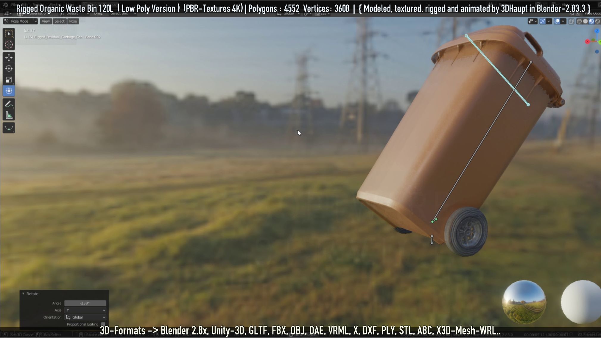 Rigged Organic Waste Bin 120L -Low-Poly-Version- Low-poly 3D model_113