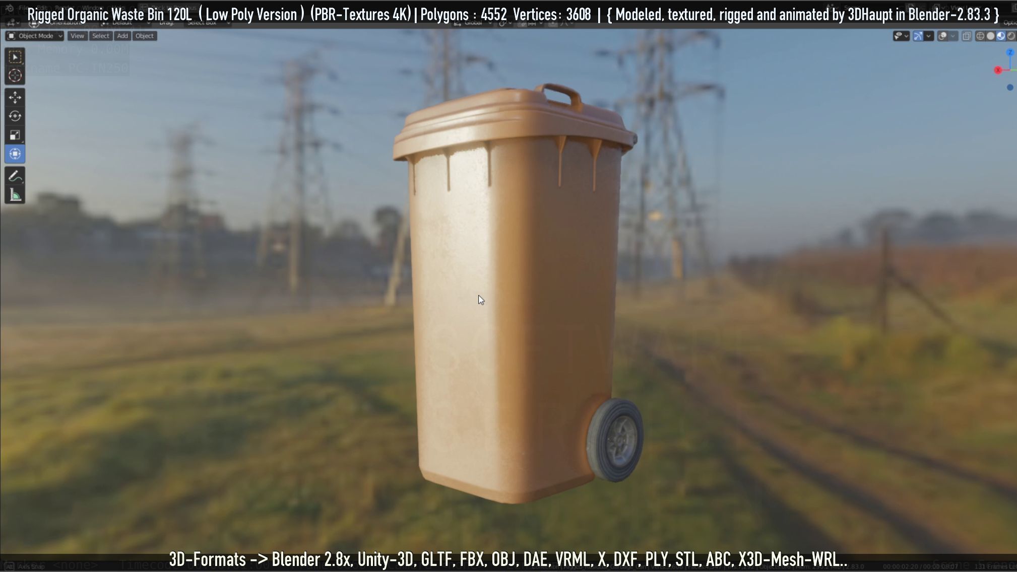 Rigged Organic Waste Bin 120L -Low-Poly-Version- Low-poly 3D model_7