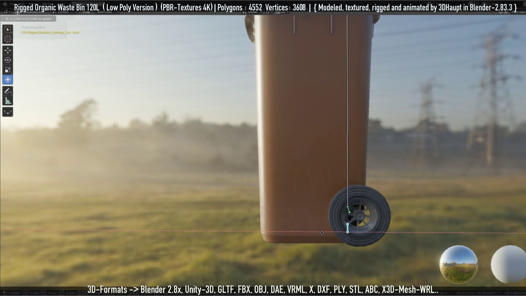 Rigged Organic Waste Bin 120L -Low-Poly-Version- Low-poly 3D model_105