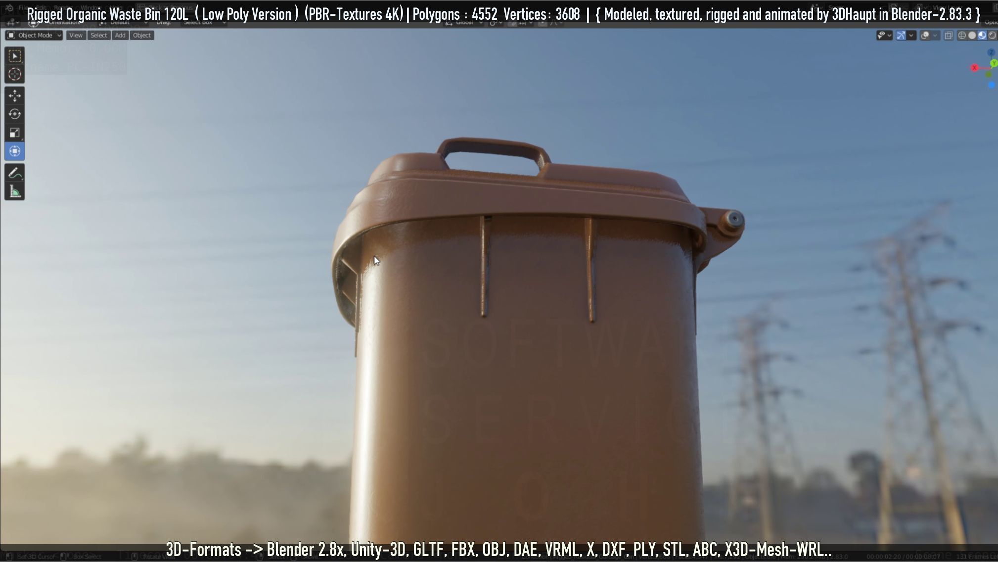 Rigged Organic Waste Bin 120L -Low-Poly-Version- Low-poly 3D model_119
