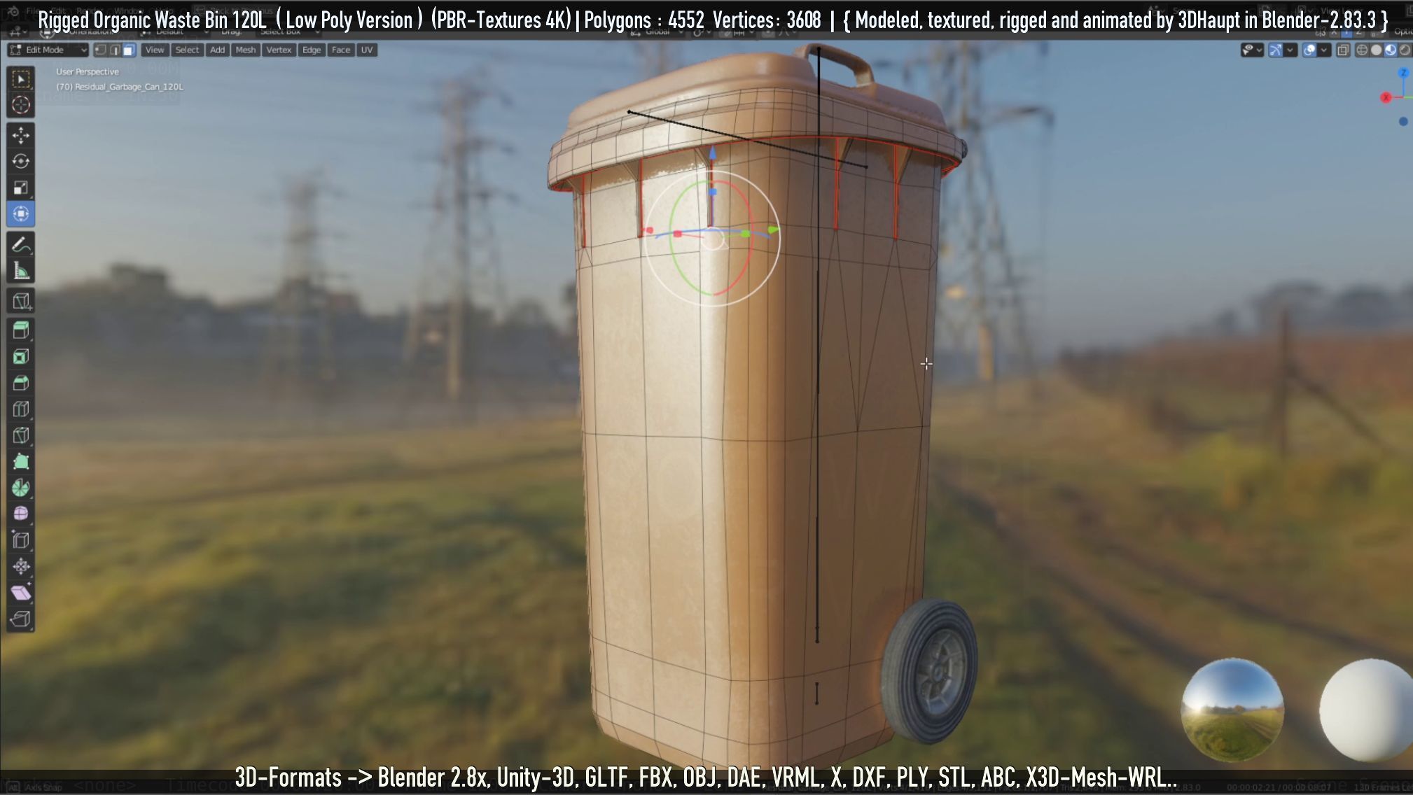 Rigged Organic Waste Bin 120L -Low-Poly-Version- Low-poly 3D model_96