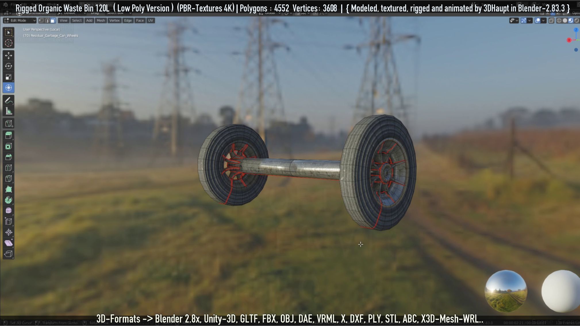 Rigged Organic Waste Bin 120L -Low-Poly-Version- Low-poly 3D model_102