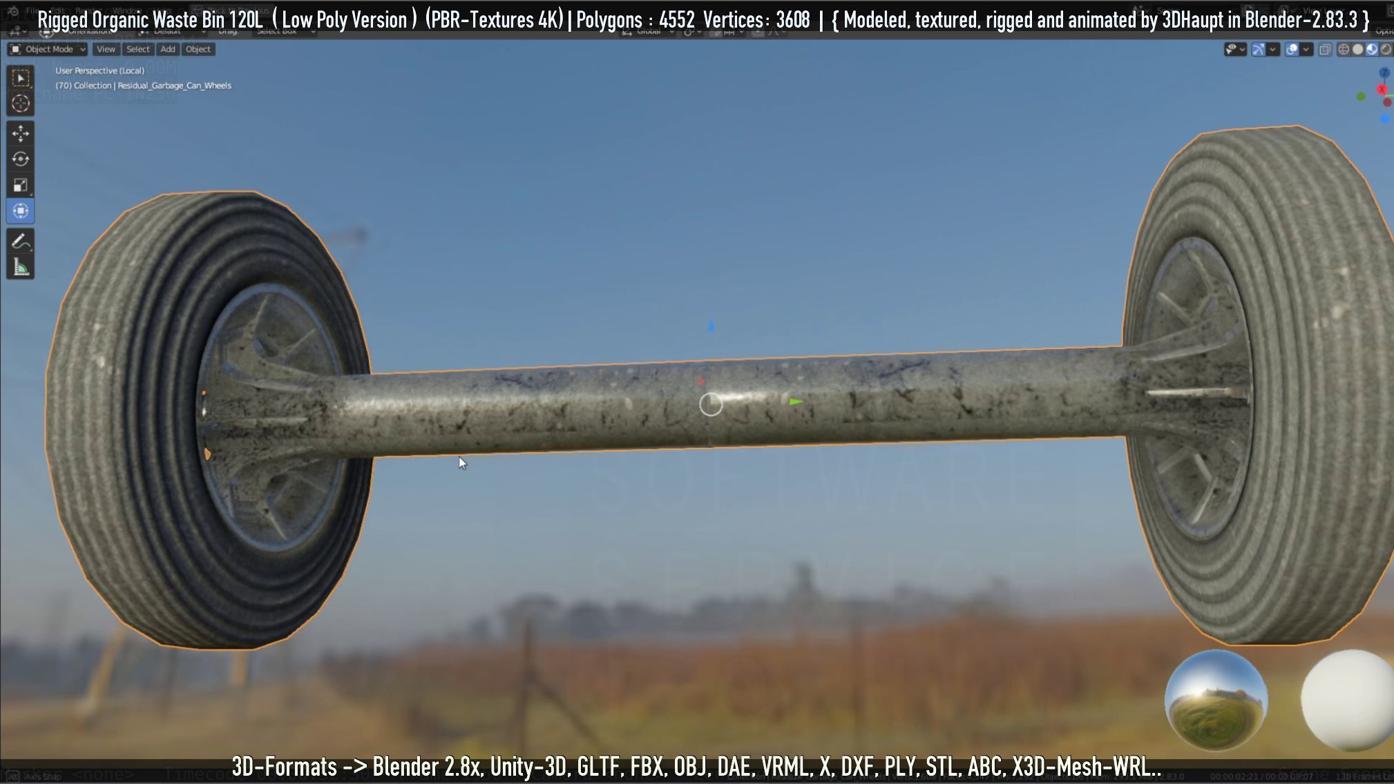 Rigged Organic Waste Bin 120L -Low-Poly-Version- Low-poly 3D model_107