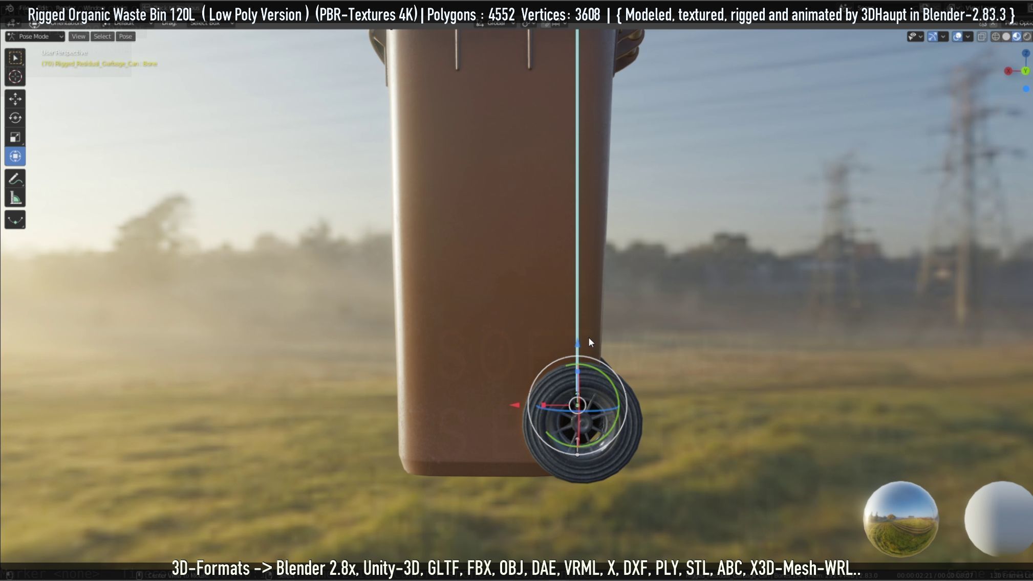 Rigged Organic Waste Bin 120L -Low-Poly-Version- Low-poly 3D model_109