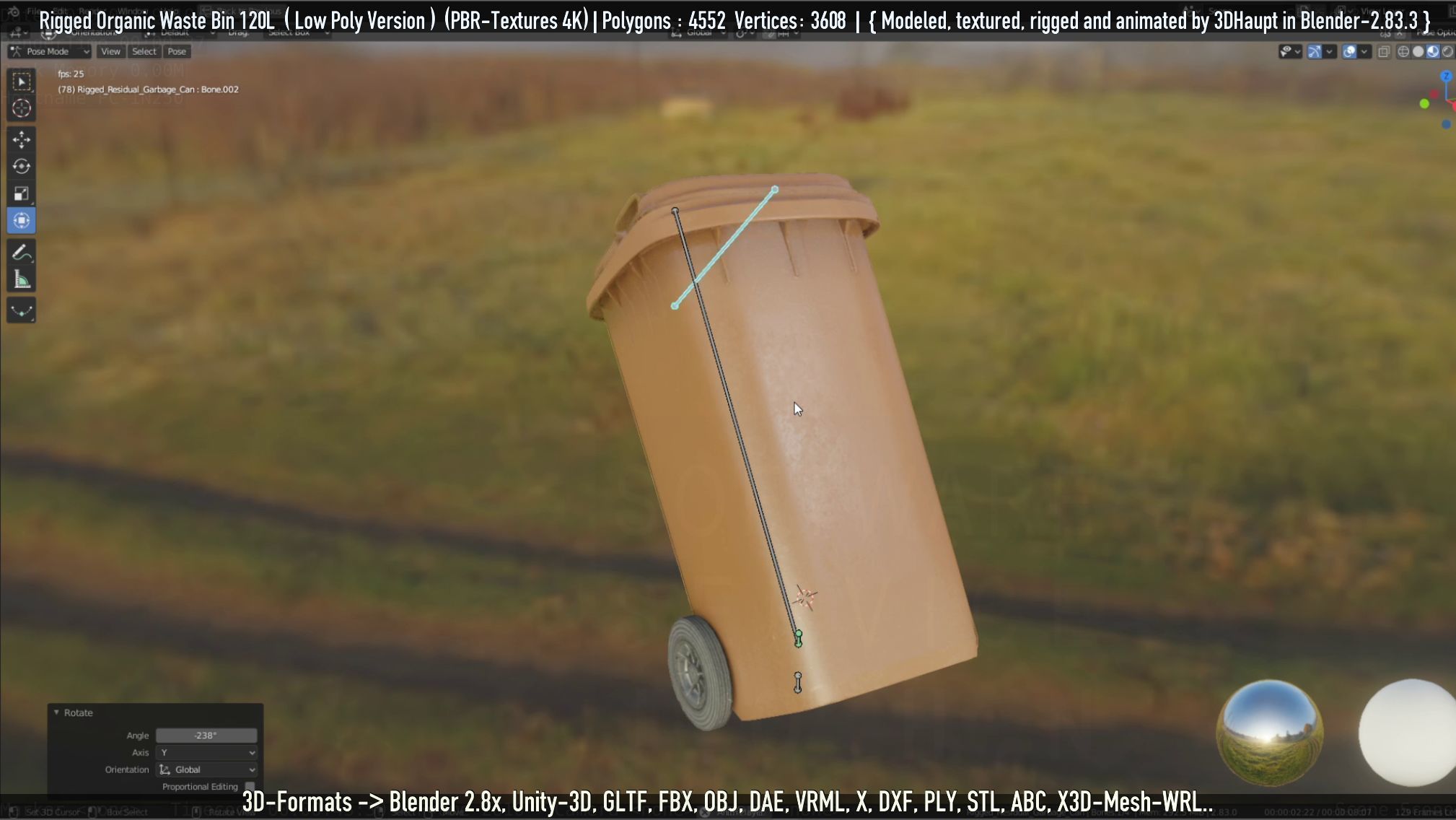 Rigged Organic Waste Bin 120L -Low-Poly-Version- Low-poly 3D model_114