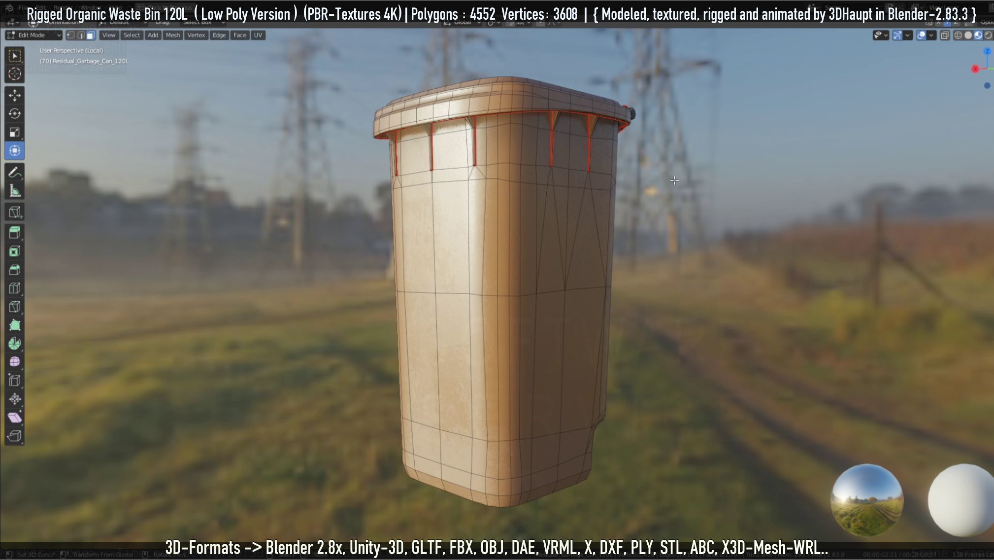 Rigged Organic Waste Bin 120L -Low-Poly-Version- Low-poly 3D model_99