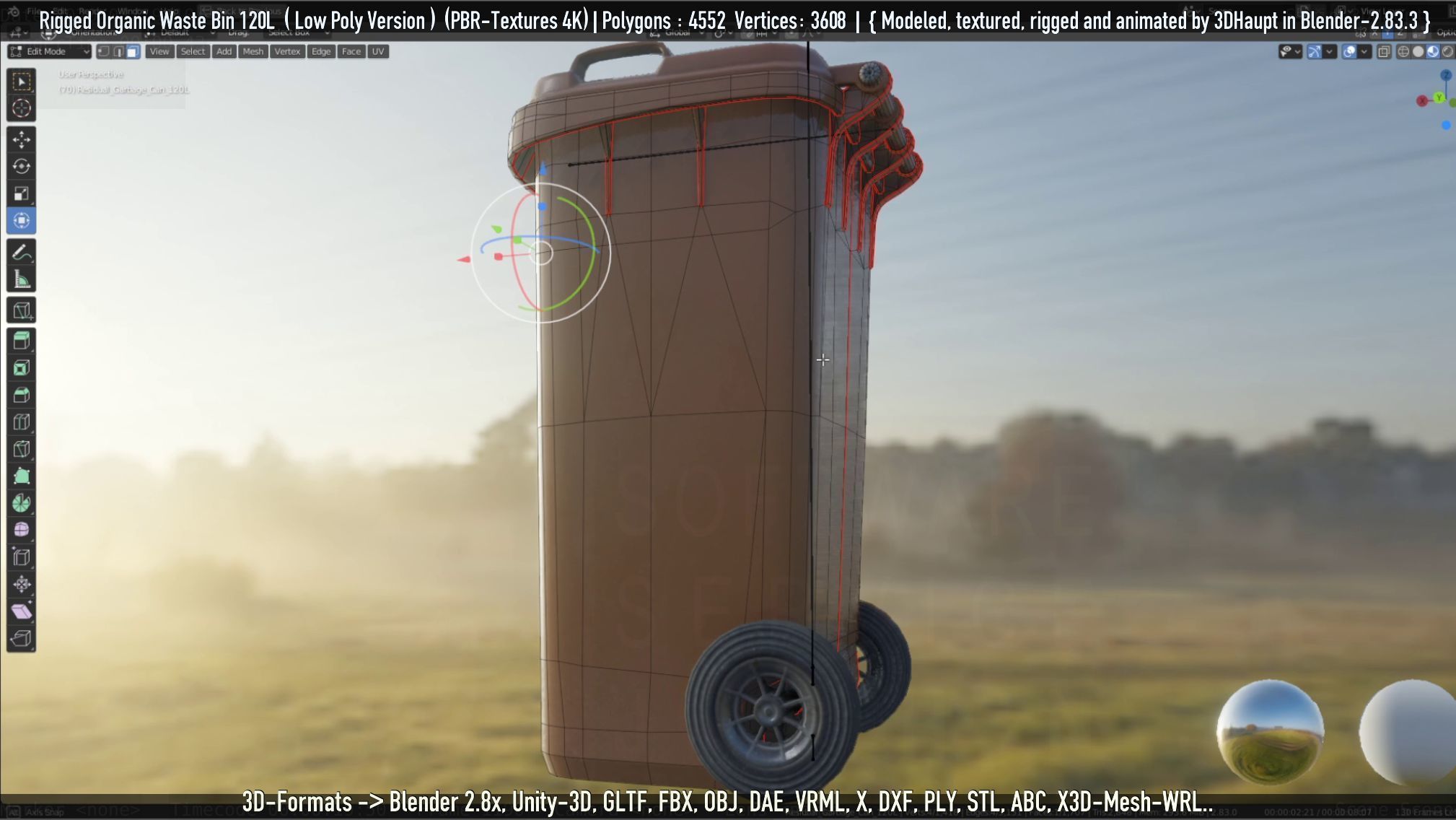 Rigged Organic Waste Bin 120L -Low-Poly-Version- Low-poly 3D model_97