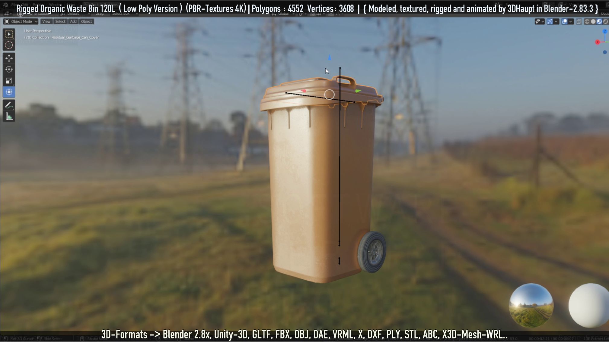 Rigged Organic Waste Bin 120L -Low-Poly-Version- Low-poly 3D model_20