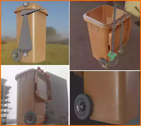 Rigged Organic Waste Bin 120L -Low-Poly-Version- Low-poly 3D model
