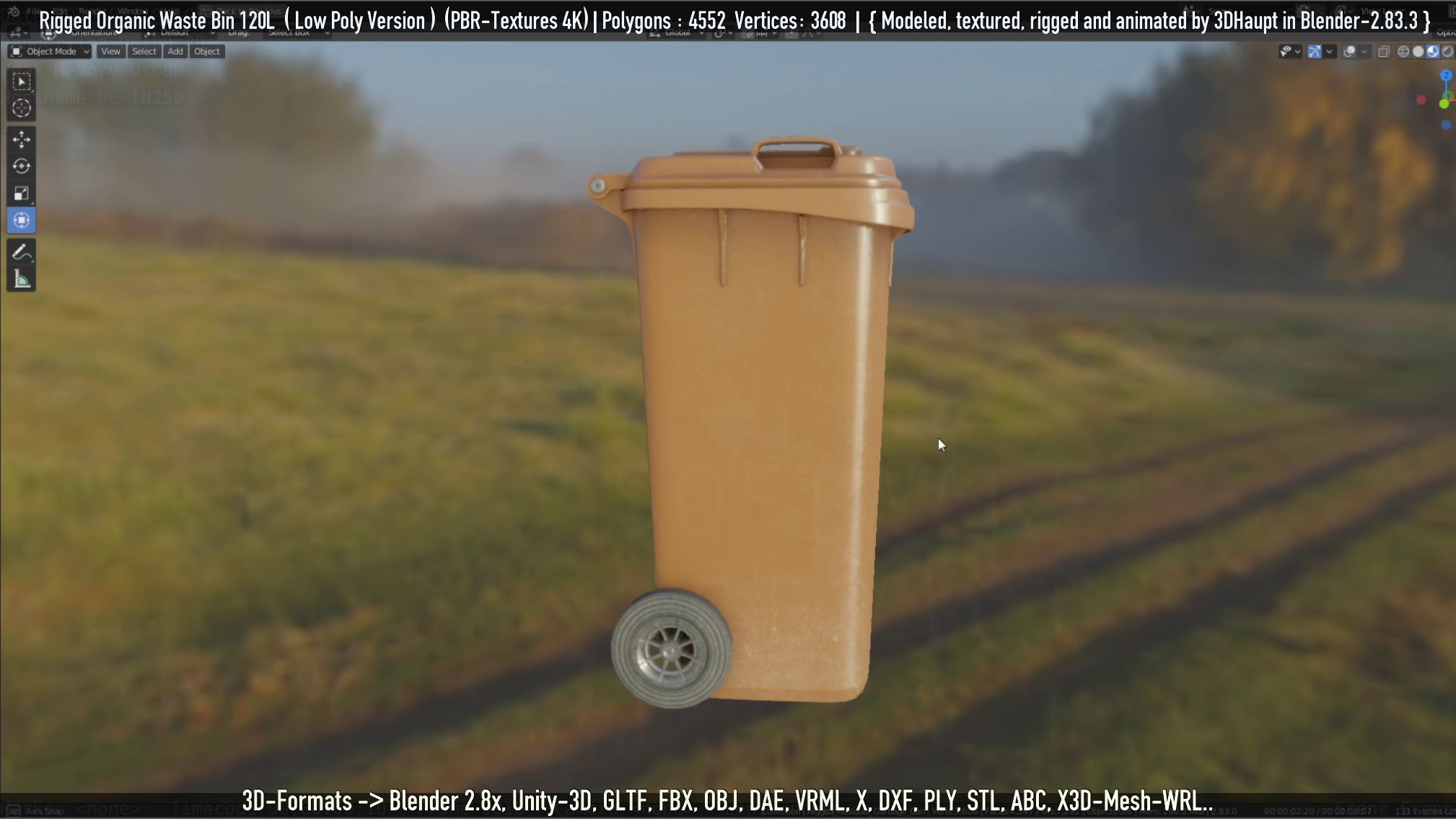 Rigged Organic Waste Bin 120L -Low-Poly-Version- Low-poly 3D model_115