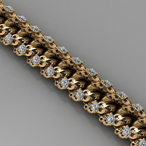 Miami cuban link chain bracelet with an ornament and gems 0139 3D print model