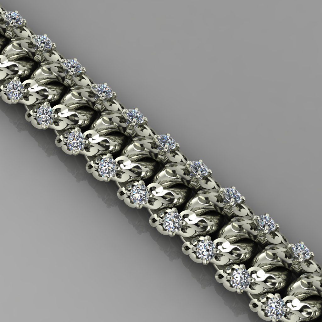 Miami cuban link chain bracelet with an ornament and gems 0139 3D print model_5