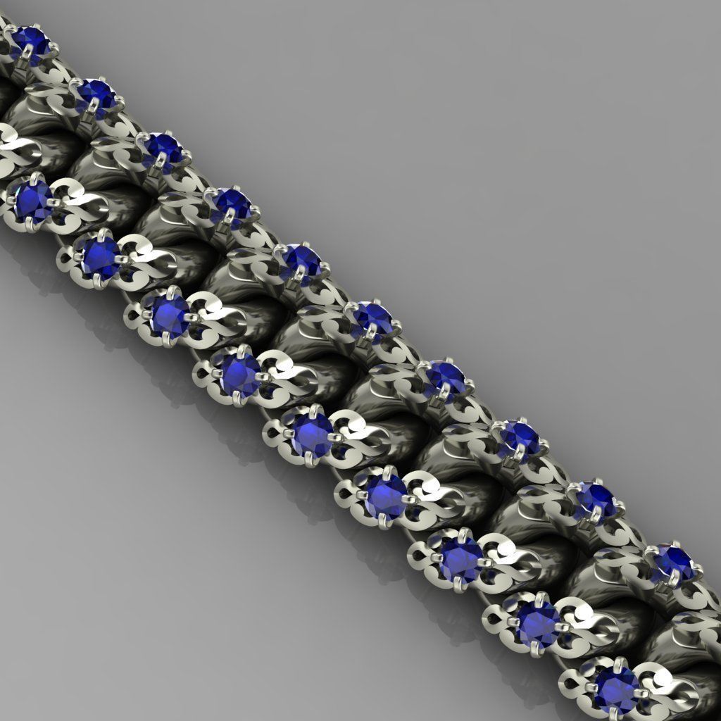 Miami cuban link chain bracelet with an ornament and gems 0139 3D print model_6