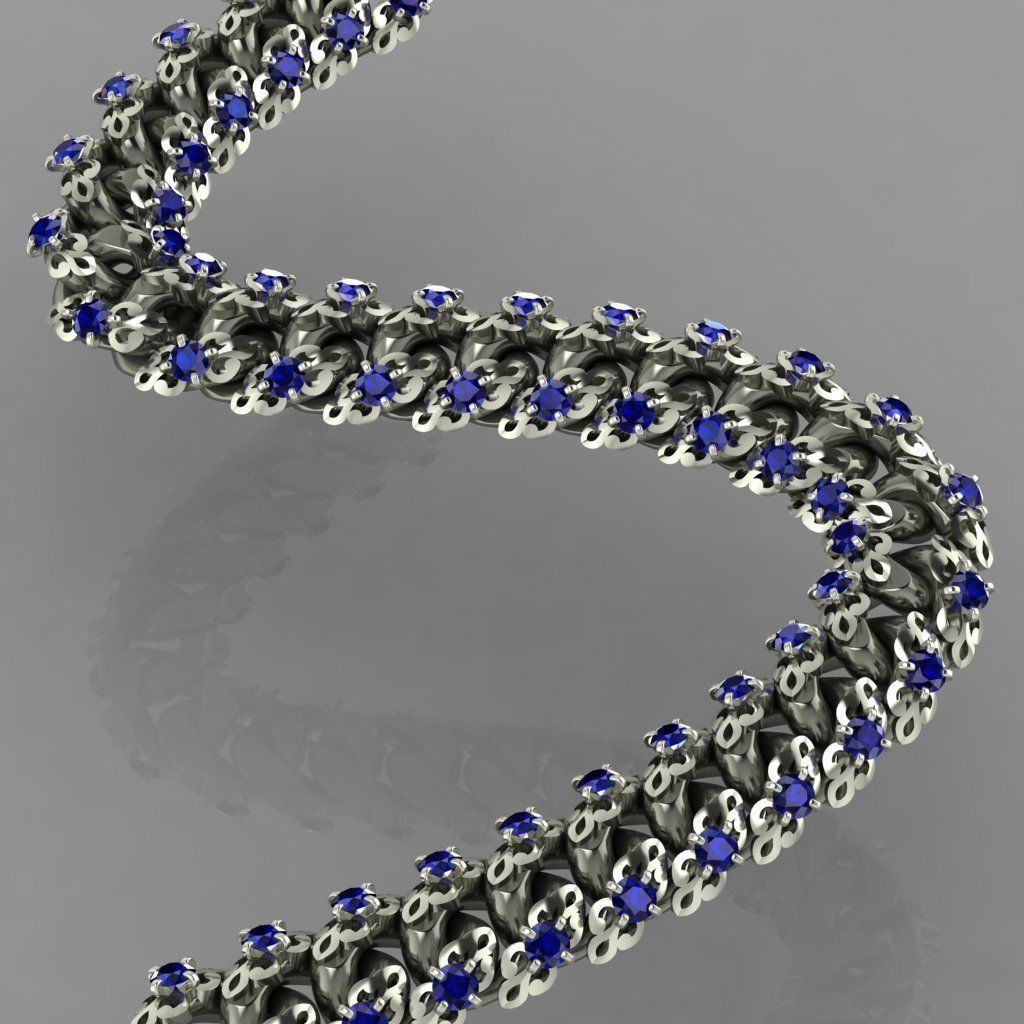 Miami cuban link chain bracelet with an ornament and gems 0139 3D print model_7