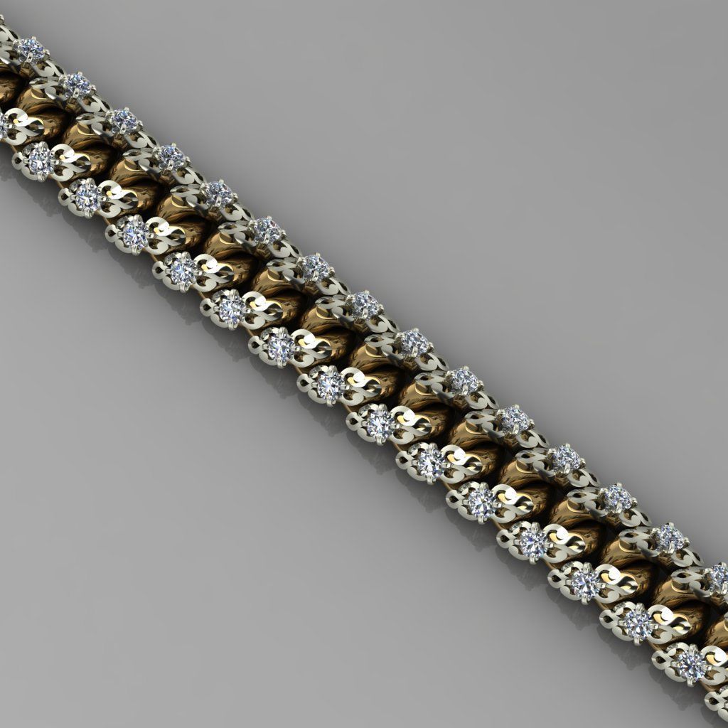 Miami cuban link chain bracelet with an ornament and gems 0139 3D print model_2