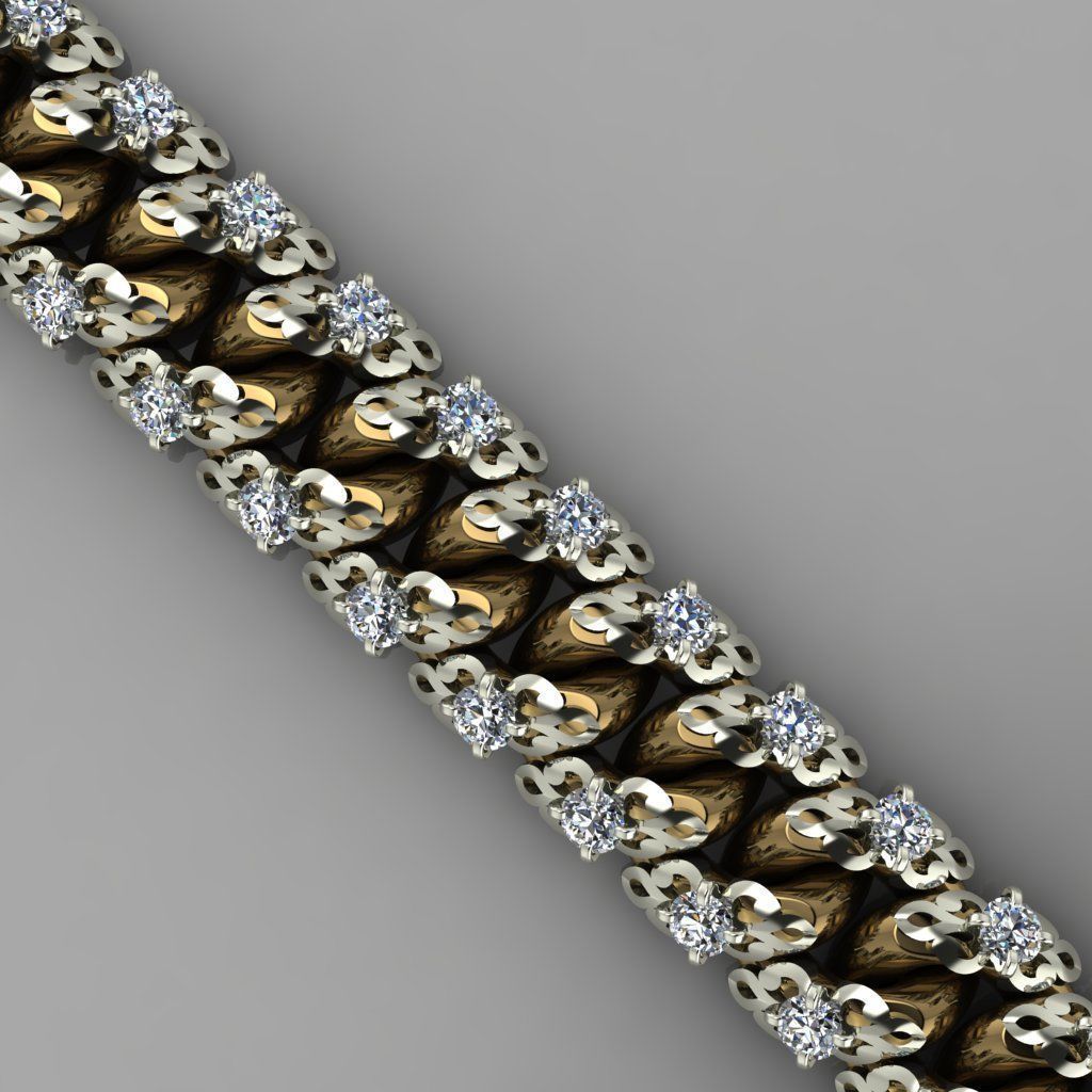 Miami cuban link chain bracelet with an ornament and gems 0139 3D print model_3