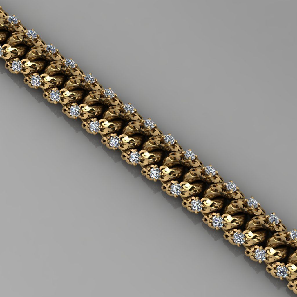 Miami cuban link chain bracelet with an ornament and gems 0139 3D print model_1