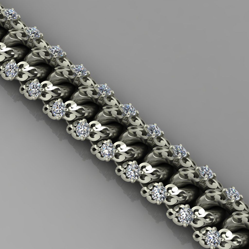 Miami cuban link chain bracelet with an ornament and gems 0139 3D print model_4